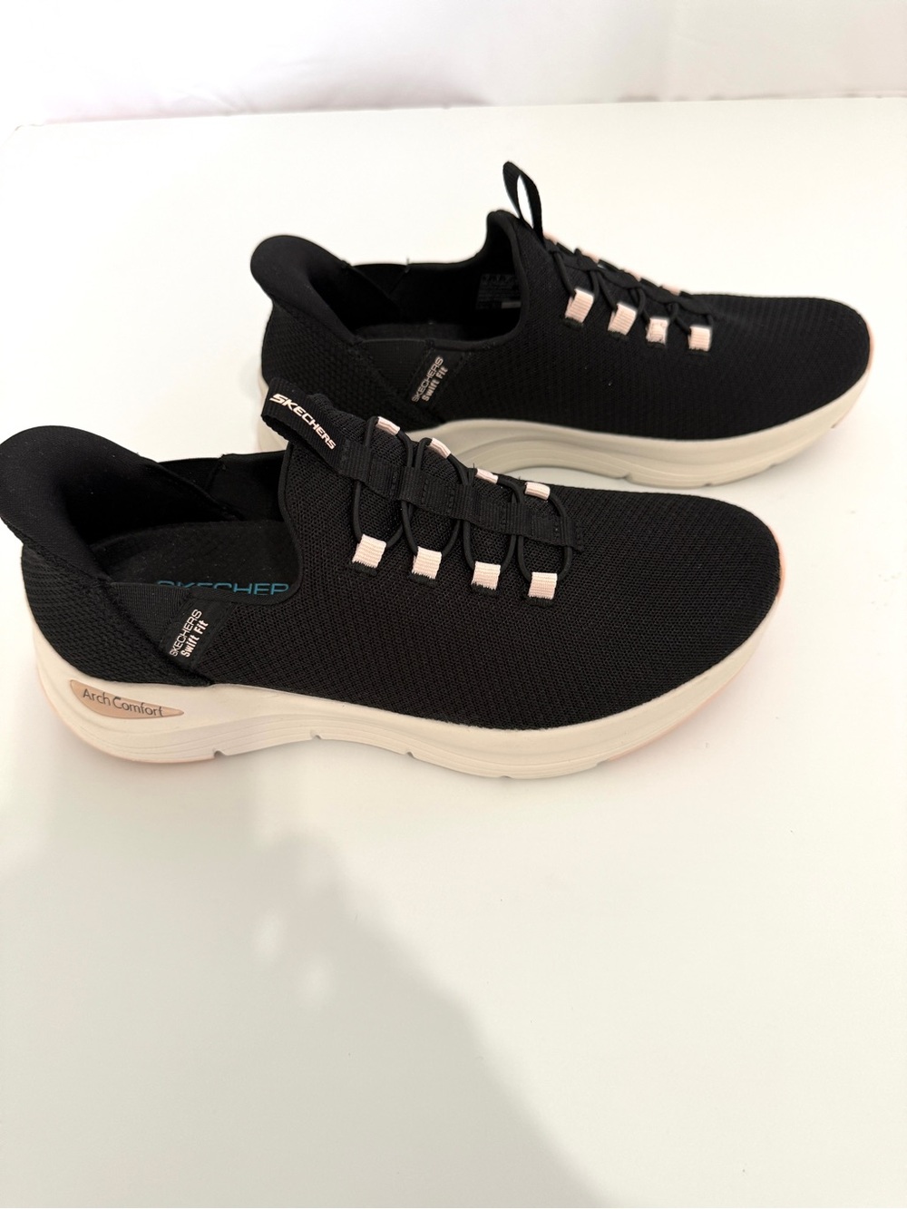 Skechers Black Knit Slip-On Sneakers with Light Pink Accents